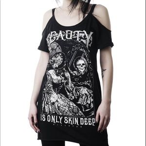 Shoulder Slit T-shirt dress Gothic